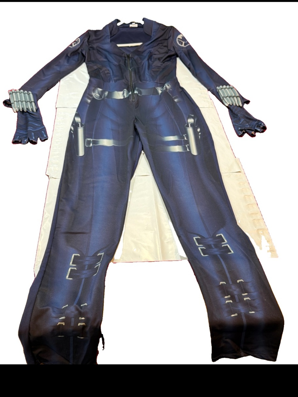 Black Widow BLUE Zip Bodysuit Bullet Gloves Marvel Super Hero Civil War Womens M